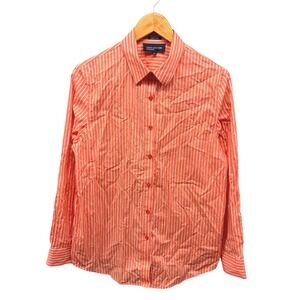 Jones New York Signature Shirt Women's L Orange White Stripe Button Up Casual